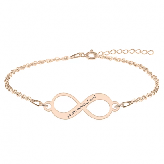 Bratara argint infinit 20 mm - personalizata cu text - placata cu aur roz Bratara argint infinit 20 mm - personalizata cu text - placata cu aur roz